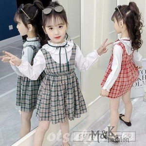 子供服 ワンピース キッズ 長袖 子供ドレス dress 女の子 春秋 シャツワンピース 膝丈 チェック柄 韓国子供服 ジュニア カジュアル おし