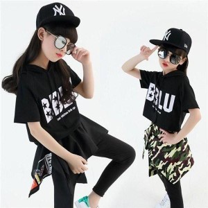 子供服　キッズダンス衣装　セットアップ ヒップホップ キッズ ダンス衣装レディース 迷彩 スカート チアダンス衣装 チアパン ダンス衣装