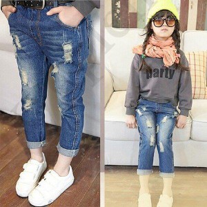 子供 デニムパンツ 女の子 男の子 ウォッシュ ダメージ加工 ジュニア 子ども キッズ デニムパンツ ボトムス ジーンズ  長ズボン 子供服 