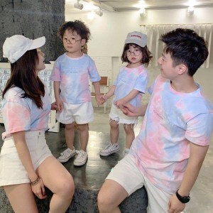 ペアルック Tシャツ お揃い カップル 夏 タイダイ柄  半袖 メンズ レディース 親子 海 ペアルック 母の日 リンク カップル服 人気  単品