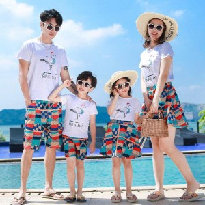 夏半袖tシャツ親子服純綿トレーナーTシャツ　カップル、ペアルック、親子服お揃いパパママ子供家族旅行