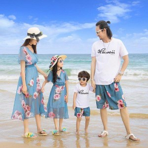 親子ペア 親子服 親子お揃い Tシャツ スカート パンツ 砂浜 海 家族旅行 ハーフパンツ ペアルック 恋人 カップル 民族風 象