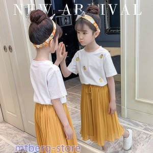 子供服 セットアップ キッズ 韓国子供服 女の子 上下セット 2点セット トップス 半袖Tシャツ シフォン ガウチョパンツ 春夏 通学着 通園