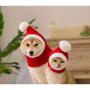 帽子 ペット サンタ帽子のかぶりもの クリスマス 保温 防寒 新年 ポンポン 猫用 散歩着 小中型犬 可愛い ギフト 犬猫用 レッド お出かけ 