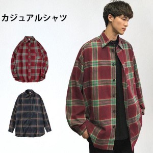 チェック柄 メンズ カジュアルシャツ シャツ 柄シャツ 長袖 チェックシャツ バストポケット シャツアウター トップス ライトアウター カ