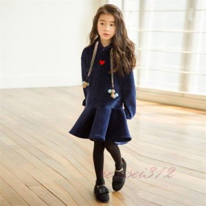 ベルベットワンピース キッズ 長袖ワンピース 子供服 女の子 秋 冬 ロングワンピース 子供ドレス ジュニア フレア おしゃれ 可愛い