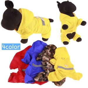 犬用レインコート ペットウェア ドッグウェア カッパ 雨具 ペット用品 つなぎ 袖あり フード付き 反射材付き 無地 迷彩 メッシュ 前開き 