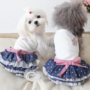 ドッグウェア ワンピース 犬用 犬の服 小型犬 わんちゃん ペット服 ペットウェア ペット用品 ペットグッズ イヌ フリル デニム リボン お