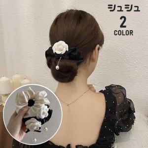 シュシュ 単品 ヘアゴム 髪ゴム レディース 髪留め 髪飾り まとめ髪 ヘアアクセサリー ヘアアレンジ 婦人用 女性用 バラ フラワー フェイ