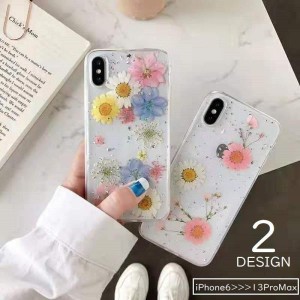 iPhoneケース iPhoneカバー スマートフォンケース スマホ カバー クリア 押し花風 フラワー 花 透明 保護 傷防止 レディース 携帯カバ