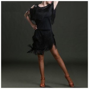 ダンス用ワンピース ダンス用ドレス ダンス用ウエア ダンス用品 舞台 衣装 キレイ ブラック 黒 タッセル