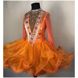 ダンス用ドレス ダンス用ウエア ワンピース レオタード ダンス用スカート 長袖 キッズ 子供 女の子 ダンス用品 舞台 衣装 可愛い キレイ 