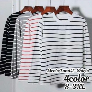 長袖Tシャツ ロングTシャツ カットソー ロンT メンズ 紳士用 男性 トップス ラウンドネック ボーダー柄 シンプル 定番 ベーシック カジュ