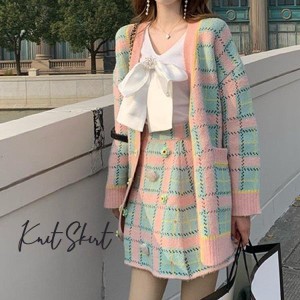 スカート ニット ミニ丈 ショート丈 ボトムス レディース 女性 婦人服 花 チェック柄 パステルカラー ニットスカート ミニスカート かわ