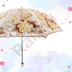 日傘 折りたたみ傘プリンセス風 レディース おしゃれ 水兵風 晴雨兼用 2段折りたたみ傘 レース花刺繍柄 UVカット 紫外線対策 遮光 遮熱 