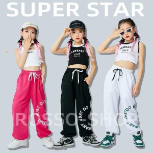 キッズ ダンス衣装 セットアップ hiphop ヒップホップ ジャズダンス ブラック パンツ ステージ衣装 へそ出し 韓国 チアガール 演奏会 発