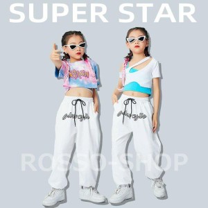 キッズダンス衣装 キッズ セットアップ ジャズダンス チア チアガール スパンコール トップス パンツ hiphop ヒップホップ へそ出し 韓国