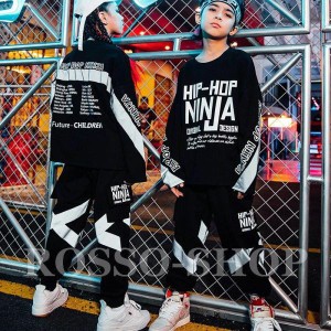 キッズ ダンス衣装 ヒップホップ HIPHOP へそ出し 韓国 キッズ ダンス衣装 トップス 長袖 ダンスパンツ チアダンス ジャズダンス 衣装 体