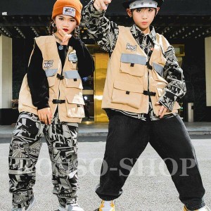 キッズダンス衣装 ヒップホップ キッズ ダンス衣装 セットアップ 男の子 女の子 子供 ジャズダンス コミック柄 トップス パンツ 練習着 