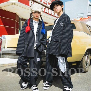 キッズ ダンス衣装 セットアップ ベスト 長パンツ 帽子 ヒップホップ カーキ 黒 女の子 男の子 HIPHOP 子供 団体服 上下セット 応援団 イ