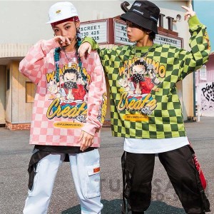 ダンス 衣装 キッズ ガールズ 男の子 春秋 緑 ピンク チェック パーカー 黒 白 セットアップ ヒップホップ ジャズダンス 練習着