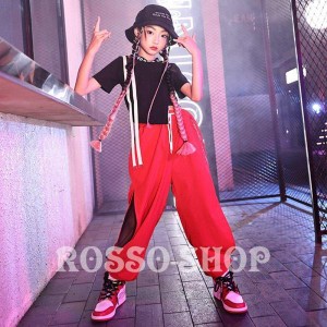 キッズ ダンス衣装 ガールズ  かっこいい 韓国 hiphop ヒップホップ ジャズダンス ステージ衣装 セットアップ へそ出し 応援団 演奏会 練