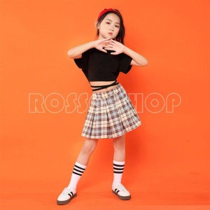 キッズ ダンス衣装 ガールズ ヒップホップ 子供用 ジャズダンス HIPHOP スカート 韓国子供服 へそ出し ステージ衣装 応援団 練習着