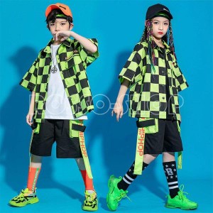 ダンス衣装 キッズ ヒップホップ 子供用 男の子 女の子 チェックシャツ HIPHOP ジャズダンス 韓国子供服 ステージ衣装 団体服 練習着 舞