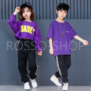 ダンス衣装 キッズ 韓国子供服 ヒップホップ ジャズダンス ステージ衣装 女の子 男の子 HIPHOP へそ出し ロング パンツ 練習着 発表会