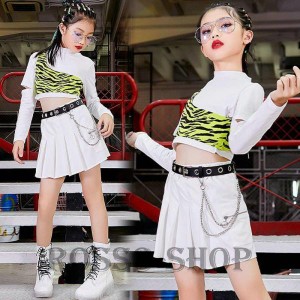 ダンス 衣装 キッズ ガールズ HIPHOP 女の子 トップス スカート セットアップ チア チアガール ステージ衣装  へそ出し 演奏会 応援団 韓