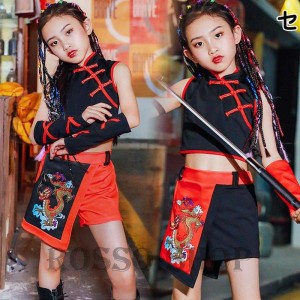 キッズダンス衣装 ステージ衣装 韓国 女の子 ジャズダンス衣装  セットアップ チア ヒップホップ チアガール 練習着 演出服