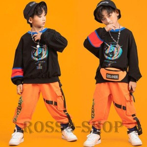 ダンス衣装キッズ ヒップホップ HIPHOP 女の子 男の子 セットアップ パーカー パンツ へそ出し 練習着 発表会 演出服 人気