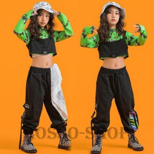 ダンス衣装キッズ セットアップ トップス パンツ ヒップホップ HIPHOP ジャズダンス衣装 ガールズ ジュニア  練習着 発表会