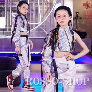 キッズ ダンス衣装 ガールズ ジャズダンス 韓国 HIPHOP キラキラ ダンストップス ダンススカート へそ出し チアガール 応援団 ステージ衣