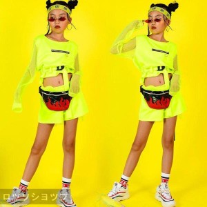 キッズ ダンス衣装 セットアップ ヒップホップ HIPHOP  ダンストップス  ショートパンツ チアガール チア 子供 女の子 ステージ衣装  練