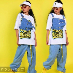 キッズダンス衣装 ヒップホップ HIPHOP セットアップ ベスト デニム  Tシャツ パンツ ズボン ジーンズ 子供 男の子 女の子 ステージ衣装 