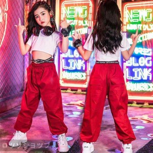 キッズ ダンス衣装 セットアップ ヒップホップ  HIPHOP ダンストップス 長袖 サルエルパンツ ズボン 子供 女の子 ステージ衣装 練習着 演