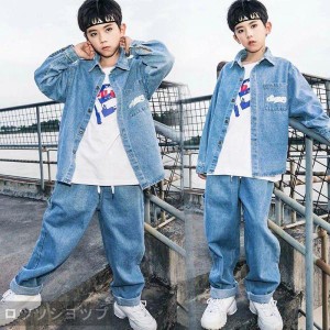 キッズダンス衣装 ヒップホップ セットアップ HIPHOP デニムシャツ  ジーンズ  デニムパンツ ズボン 子供 女の子 男の子 チア ステージ衣