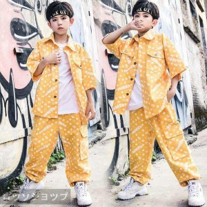 キッズ ダンス衣装 ヒップホップ セットアップ HIPHOP ダンストップス ダンスパンツ デニム ズボン 子供 女の子 男の子 JAZZ ステージ衣