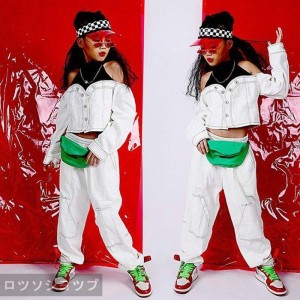 キッズダンス衣装 ヒップホップ HIPHOP セットアップ ダンストップス ダンスパンツ 子供  女の子 ガールズ チア ジャズダンス ステージ衣