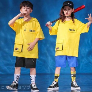 ストリート風 キッズ ダンス衣装 ヒップホップ 子供服 B系 HIPHOP ゆったり ダンスtシャツ ダンスロングパンツ ズボン 大きいサイズ ステ