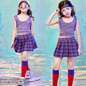 キッズダンス衣装 ヒップホップ セットアップ チアガール チェック HIPHOP 女の子 ベスト スカート チアリーダー ジャズダンス ステージ