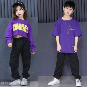 キッズ ダンス衣装 ヒップホップ 子供 Ｔシャツ ダンストップス 黒パンツ ジャズダンス ダンス衣装体操服 ウエア 衣装