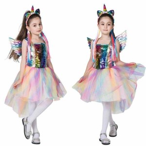 ハロウィン 衣装 女の子 コスプレ 仮装 子供 ユニコーン ノースリーブ ドレス キッズ ハロウイン コスプレ 変装 コスプレ衣装 仮装 ハロ