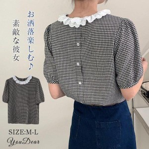 ブラウス レディース 40代 春夏新作 オシャレ シャツブラウス チェック柄 tシャツ 半袖 トップス 花柄 切り替え 大人 通勤 ゆったり シャ