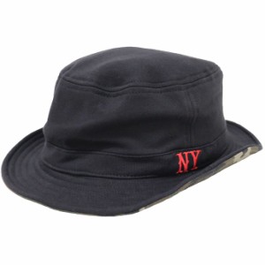 大きいサイズ帽子 65cm NYロゴ柄スウェット＆迷彩柄コットンリバーシブルハット ブラック ビッグ メンズ exas