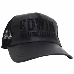 帽子 メンズ メッシュキャップ EDWIN エドウイン 合皮 刺繍ロゴ ブラック 57〜59cm対応 exas