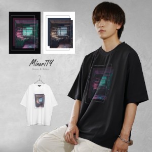 オーバーサイズ tシャツ メンズ ビッグtシャツ メンズ 韓国 ビッグシルエット tシャツ メンズ 半袖 夏新作 プリント 風景画