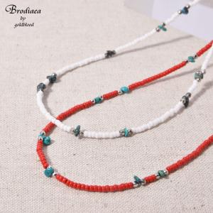 ネックレス レディース メンズ ビーズネックレス ストーンビーズ 赤