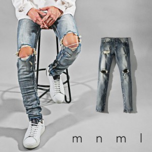 【mnml ミニマル】スキニーパンツ スキニー メンズ スキニーデニム スキニージーンズ ダメージスキニー クラッシュスキニー 裾ジップ ス